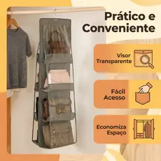 Suporte Organizador de Bolsas Suspenso 3 Cores para Guarda-Roupa