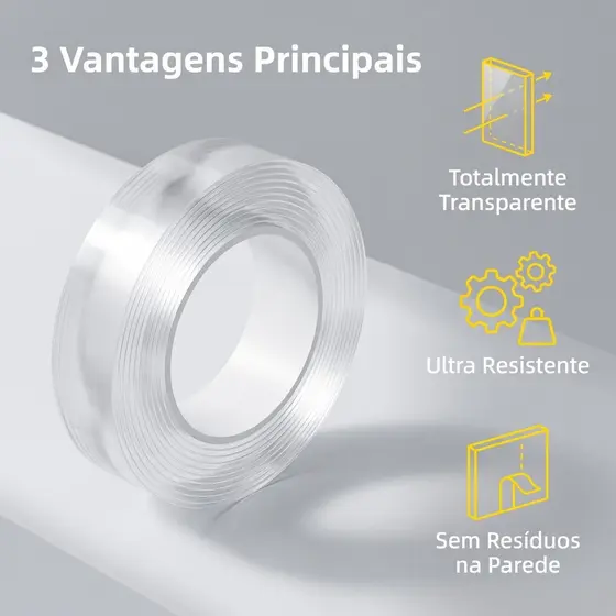 Fita Dupla Face Reutilizável 1/3/5m Fixação Sem Resíduo Prática