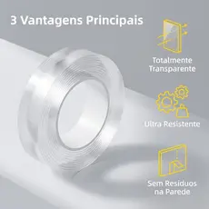 Fita Dupla Face Reutilizável 1/3/5m Fixação Sem Resíduo Prática