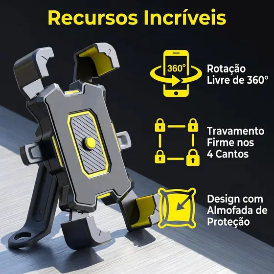 Suporte Universal Instalação Rápida 1 Mão para Moto e Bicicleta
