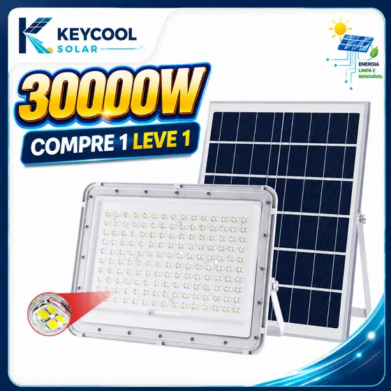Keycool 15000W Refletor Solar LED Externo 6500K IP69 Controle Remoto Cabo 5m e Brilho Ajustável para Jardim e Garagem