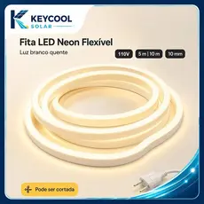 Keycool Fita LED Neon Flexível 110V Luz Branca Quente 5M/10M 10mm IP67 IRC>95 Cortável com Plugue para Decoração Interna
