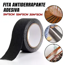 Fita Antiderrapante Preta Área Interna Piso Escada Rampas 5m 15m 30m Ideal para prevenção de acidentes em pisos lisos