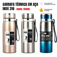 Garrafa 800ml/1000ml Inox Térmica Com Infusor Prata Dourada azul Com Alça Água Café