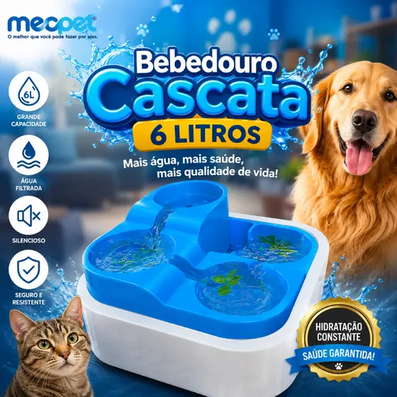 Bebedouro Automatico Grande Purificador Fonte Cascata Cão e Gato 6L Bivolt