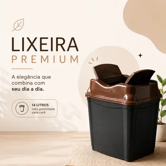 Lixeira Basculante 15 Litros Plástico Resistente Cozinha Banheiro