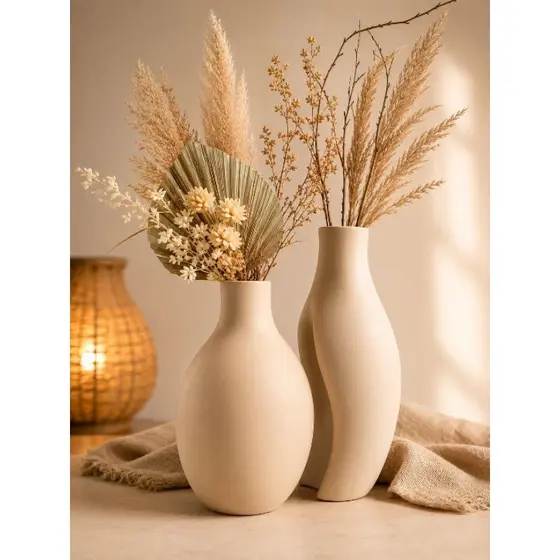 Vaso de decoração Kit com 2 Vasos Decorativos Cerâmica Moderno Sala Dubai Premium