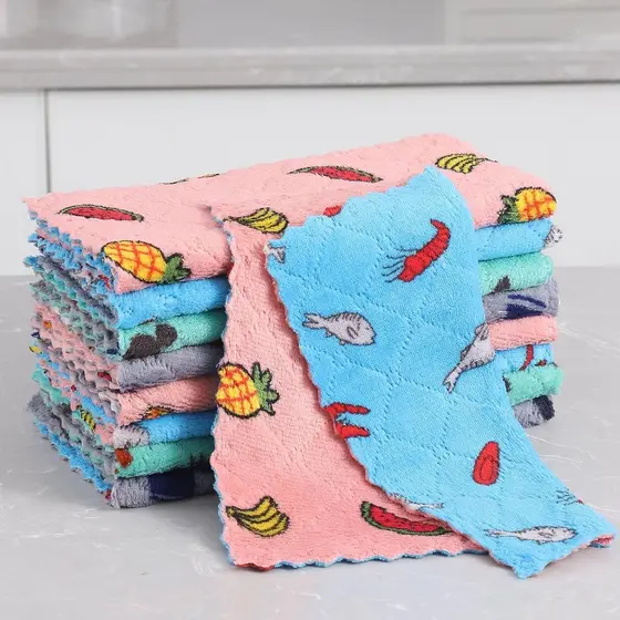 4 Panos de Cozinha Impressos, Panos de Esponja de Celulose Reutilizáveis, Panos de Limpeza de Microfibra Super Absorvent