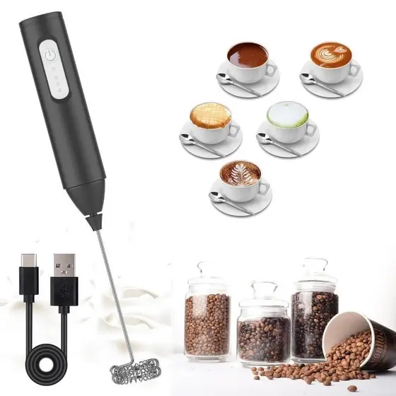 Mini Mixer Elétrico 2 em 1 Recarregável USB 3 Velocidades Batedor de Ovos e Espumador de Leite para Café