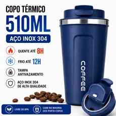 Copo Térmico 510ml Aço Inox 304 Tampa Antivazamento Parede Dupla Mantém Quente e Frio Livre de BPA