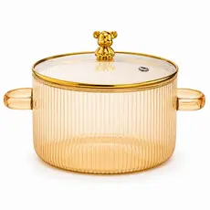 Panela de Vidro Borossilicato 1,8L com Tampa e Alças Transparente para Fogão e Cooktop