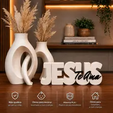 Kit Vaso Duplo Decorativo + Nome Jesus Te Ama | Decoração Sala Aparador Mesa Enfeite Cristão em Pla Plástico premium