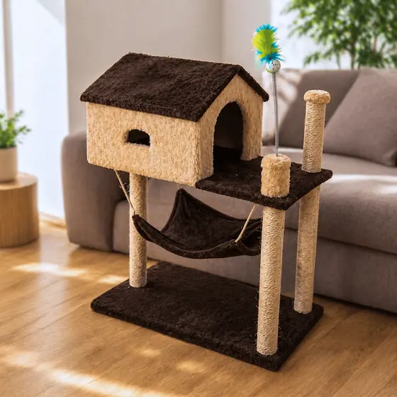 Arranhador Gato Casa Dois Andares com Rede  Playground