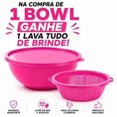 Bowl 6L com Tampa + Ganhe 1 Lava Tudo de Brinde | Tigela Plástica Grande Multiuso Cozinha