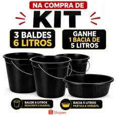 Kit Balde 6 Litros + Bacia 5 Litros Grátis | Balde Plástico Resistente Multiuso para Limpeza, Lavanderia e Casa