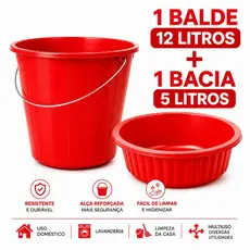 Kit Balde 12L + Bacia 5L Plástica Multiuso para Limpeza e Lavanderia