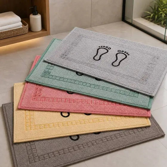 Kit 5 Panos de Piso Para Banheiro Premium 45x70cm 100% Algodão Alta Absorção Cores Sortidas