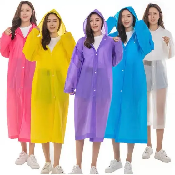 Capa de chuva grossa e longa em vinil transparente com capuz impermeável COR TRANSPARENTE