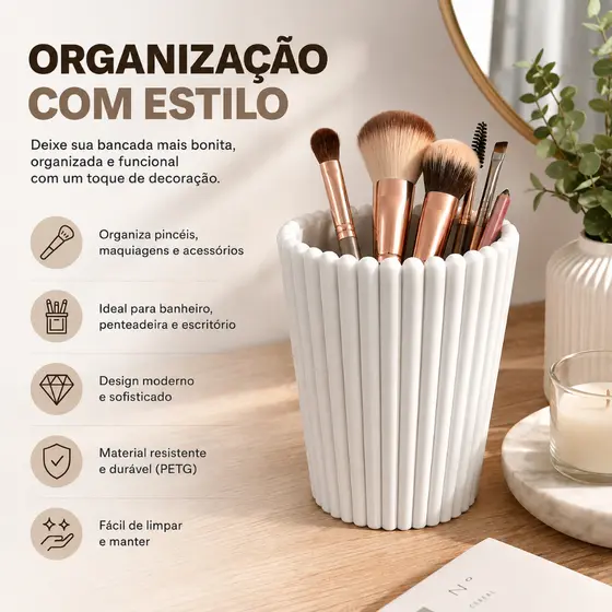 Porta Pincéis Multiuso Organizador de Maquiagem Decorativo Canelado Bancada Banheiro Escritório