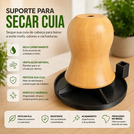 Suporte Secador de Cuia e Bomba de Chimarrão Organizador para Cuia Mate Bagual