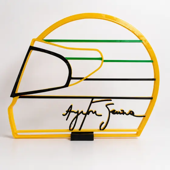 Display Decorativo Inspirado no Capacete Ayrton Senna com Base Decoração Mesa Escritório