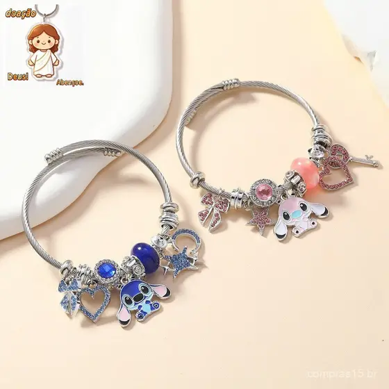 【 Ready Stock 】Disney prata Stitch Pulseira Bracelete de P Prata 925 infantil & Feminina Pendant acessórios para casais
