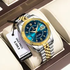 Relógio de Luxo Masculino POEDAGAR, Relógio de Pulso Masculino em Aço Inoxidável Dourado, Relógio Masculino Luminoso e à