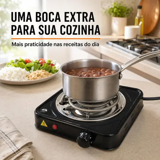 Fogão Elétrico Cooktop Portátil 1 Boca 1000W com Controle de Temperatura para Cozinha e Camping