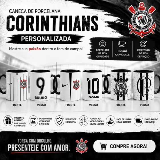 Caneca Personalizada Time de Futebol Timão Corinthians