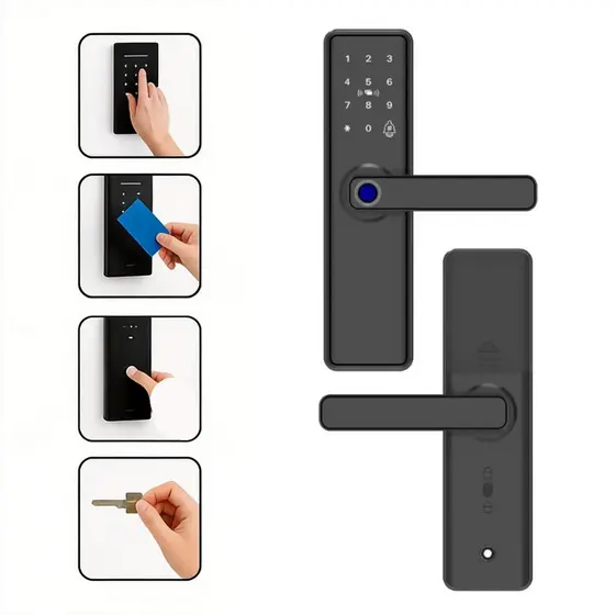 Fechadura Digital Biométrica 4 Modos Senha Cartão IC Chave Para Casa Hotel