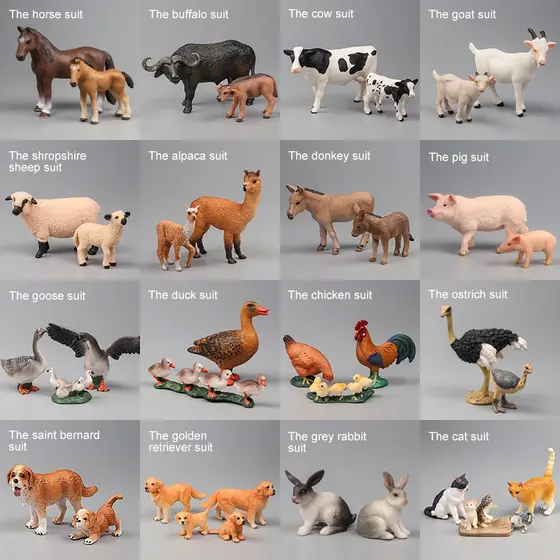 Conjunto de Figuras de Animais de Simulação de Fazenda: Pássaros, Vaca, Ovelha, Galinha, Figuras de Ação de Zoológico, B