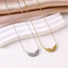 Colar HT com Pingente de Asas, Joia de Moda, Pingente de Anjo em Aço Inoxidável 9laq, Aço Titânio Feminino QFWJ