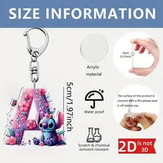 Pingente e decoração de acrílico 2D do Stitch da Disney, com 26 letras, adequado para mochilas, chaves, espelhos retrovi
