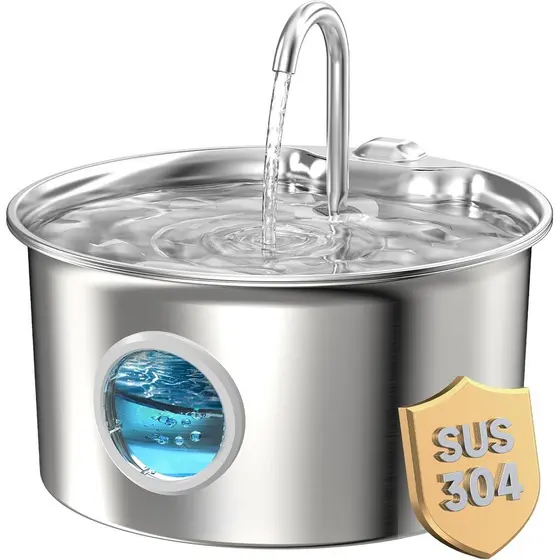 Fonte de Água para Gatos em Aço Inoxidável: Bebedouro para Gatos - 88oz/2.6L Fonte de Água para Gatos de Interior - Disp