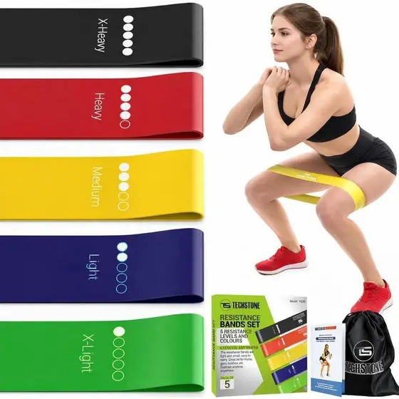 Conjunto de Faixas de Resistência TechStone – 5 Níveis de Faixas Elásticas para Exercícios para Homens e Mulheres, Faixa