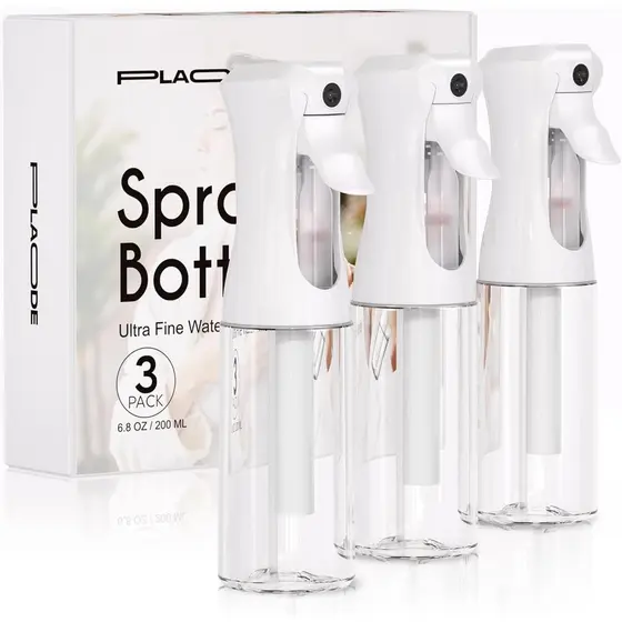 Conjunto de 3 Frascos de Spray Contínuo - Pulverizador de Névoa Ultra Fina, Pulverizador de Água Recarregável para Cabel