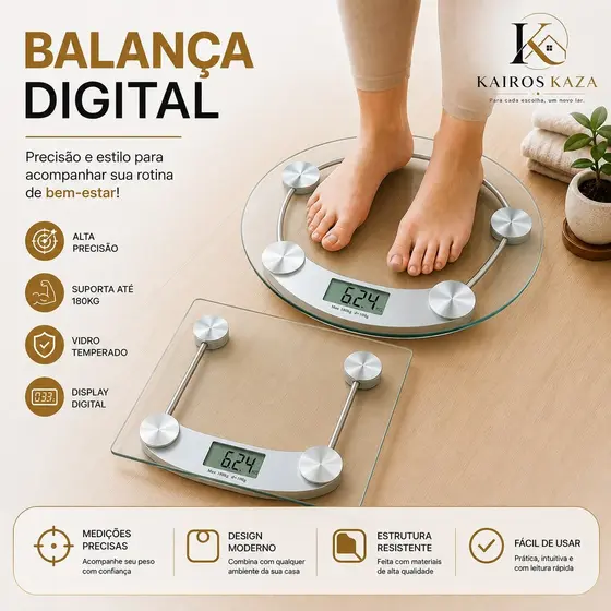 Balança Corporal Digital Para Banheiro com Vidro Temperado