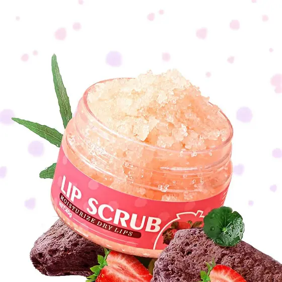 Esfoliante Labial de Açúcar de Morango para Mulheres, Esfoliante para Lábios Secos, Rachados e Escuros – Esfoliante Labi