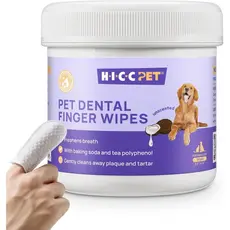 Toalhetes de Limpeza Dental HICC para Cães e Gatos, Recomendados por Veterinários para Remover Mau Hálito, Placa e Acúmu
