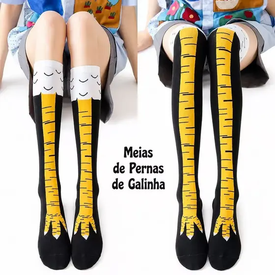 Meias De Perna De Frango Divertidas Longas De Algodão Desenho Animado Criativas Comprimento Do