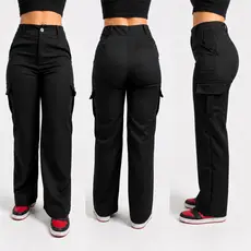 Calça Wide Leg Feminina Alfaiataria Cargo Cintura Alta Pantalona Elegante Casual