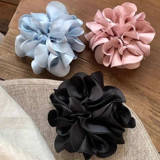 Super bonito ~ Multi-camada cetim pétala Scrunchy anel de cabelo feminino High-End super grande cabeça corda acessórios