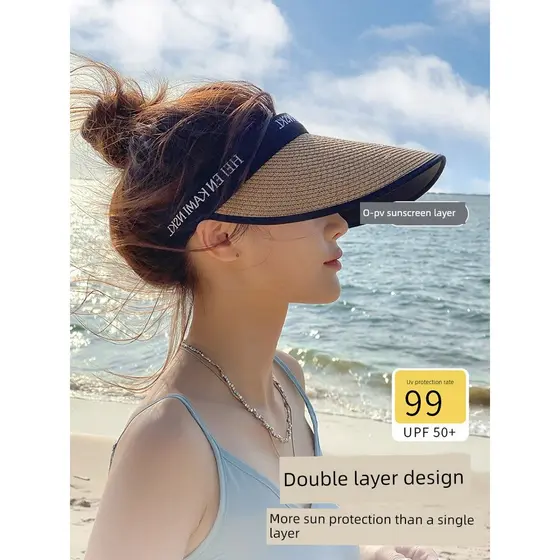 chapeu praia chapeu de praia country feminino Japão ráfia vazio topo chapéu de palha feminino protetor solar Anti