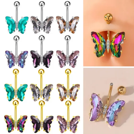 piercing umbigo piercing telinga piercing umbigo aço cirúrgico E-commerce novo produto umbigo anel forma borboleta