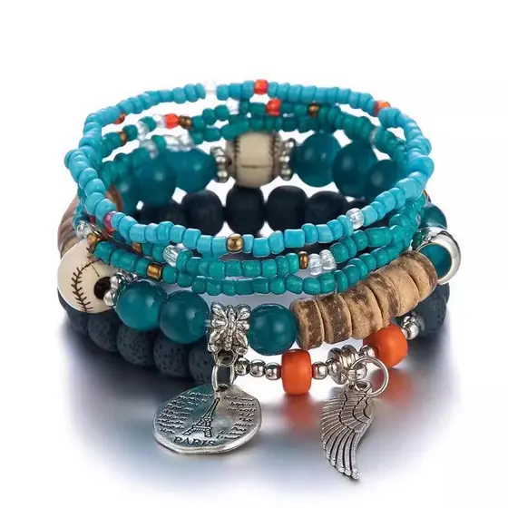 Kit Conjunto Pulseiras Pulseira Elástica Feminina Estilo étnico frisado pulseira casal masculino femin