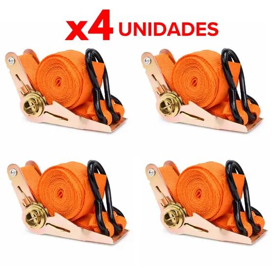 Cinta Catraca Com Gancho Kit 1 a 4 Amarração de Carga 4,6 metros Suporta 800kg
