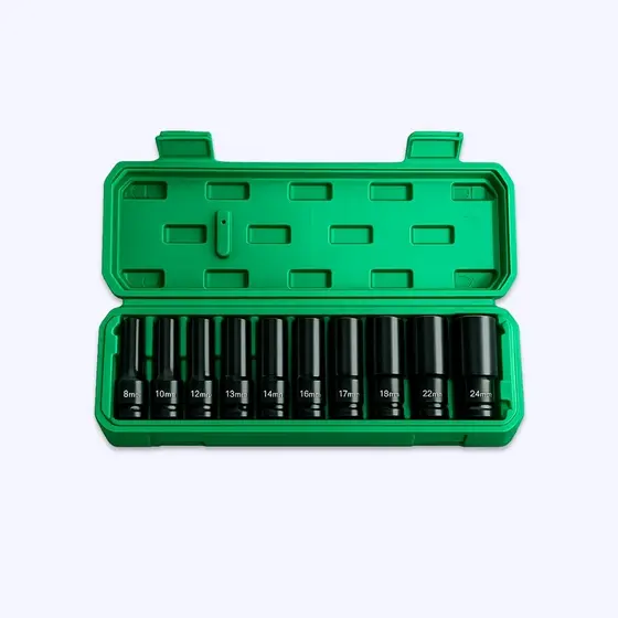 Kit Maleta Soquete de Impacto Material de Aço Carbono Alta Qualidade Soquete Sextavado Longo