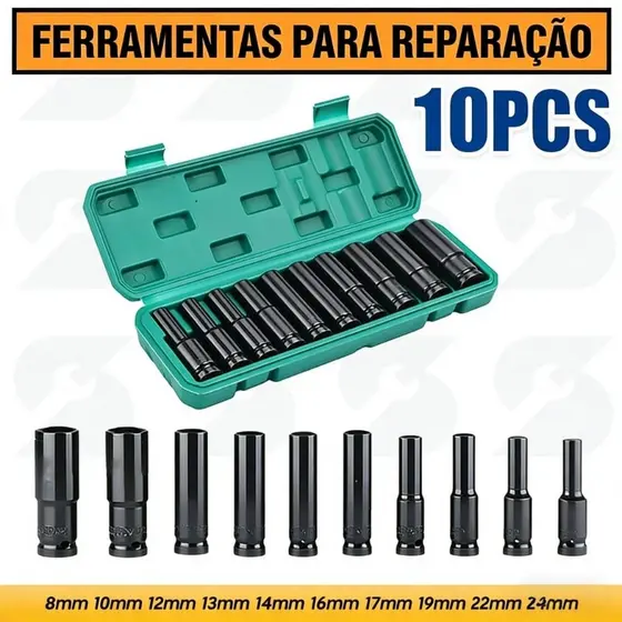 Kit Maleta Soquete de Impacto Material de Aço Carbono Alta Qualidade Soquete Sextavado Longo