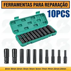Kit Maleta Soquete de Impacto Material de Aço Carbono Alta Qualidade Soquete Sextavado Longo