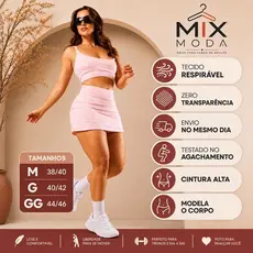 Conjunto Fitness Feminino Short Saia e Top Academia Cintura Alta Zero Transparência